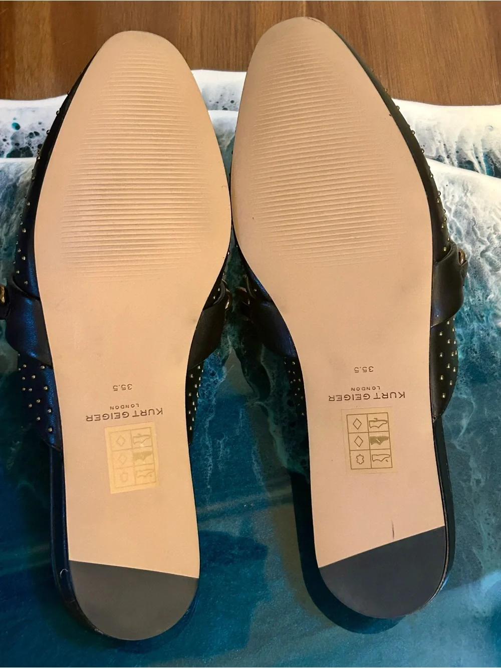 Kurt Keiger Chelsea Mules Black Leather Flats Size 5.5 US.